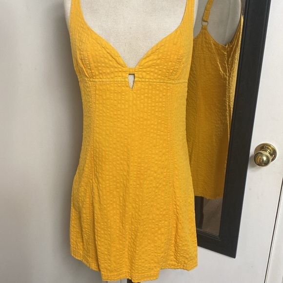 URBAN OUTFITTERS WHY NOT SEERSUCKER MINI DRESS EMPIRE WAIST SIDE ZIP CUTOUT BUST - Picture 6 of 16